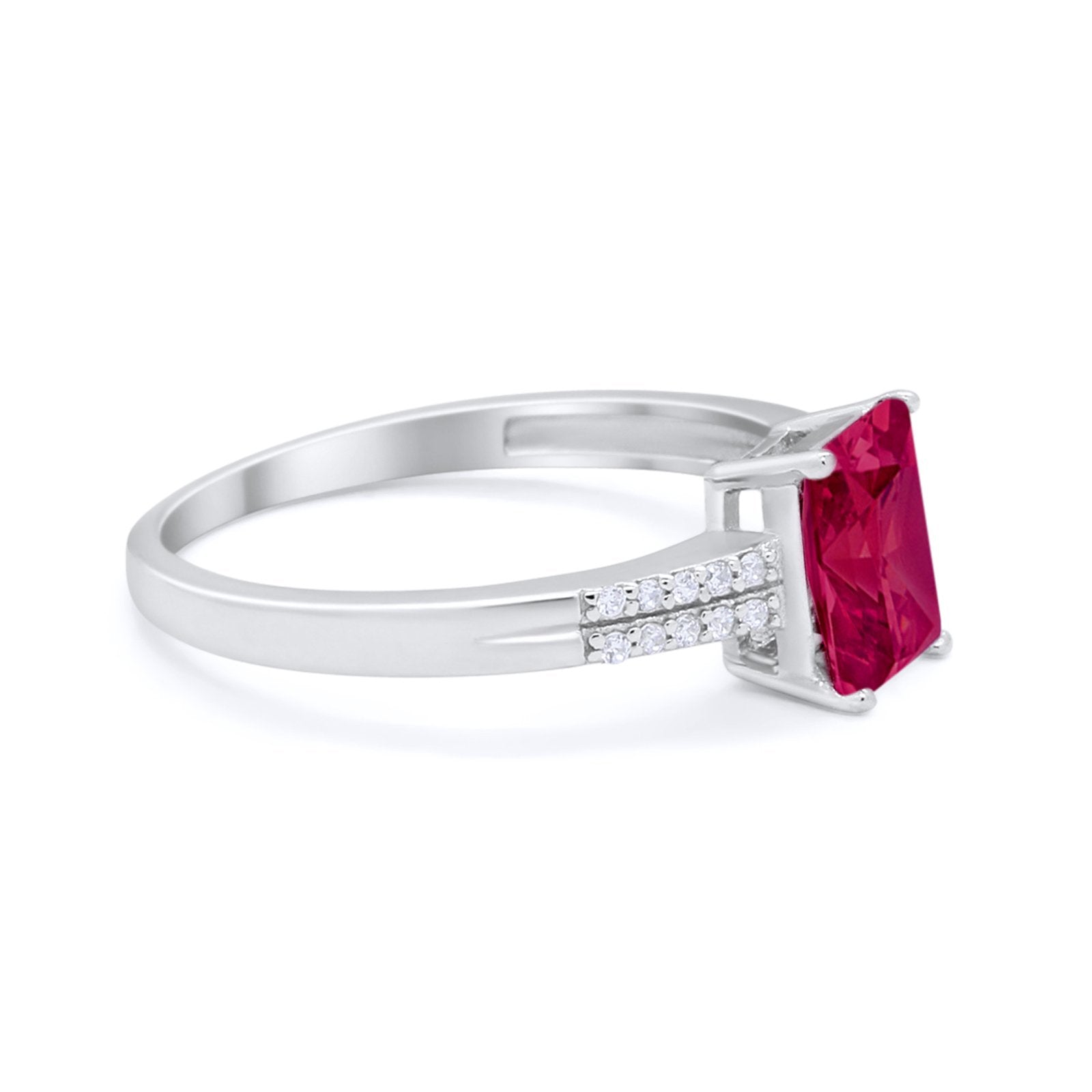 Art Deco Emerald Cut Wedding Engagement Ring Round Cubic Zirconia 925 Sterling Silver