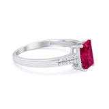 Art Deco Emerald Cut Wedding Engagement Ring Round Cubic Zirconia 925 Sterling Silver