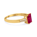 Art Deco Emerald Cut Wedding Engagement Ring Round Cubic Zirconia 925 Sterling Silver