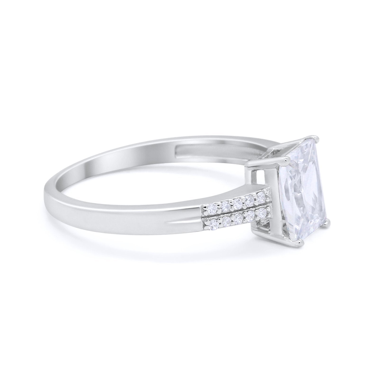 Art Deco Emerald Cut Wedding Engagement Ring Round Cubic Zirconia 925 Sterling Silver