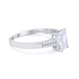 Art Deco Emerald Cut Wedding Engagement Ring Round Cubic Zirconia 925 Sterling Silver