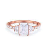 Three Stone Wedding Ring Emerald Cut Round Cubic Zirconia 925 Sterling Silver