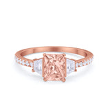 Three Stone Wedding Ring Emerald Cut Round Cubic Zirconia 925 Sterling Silver