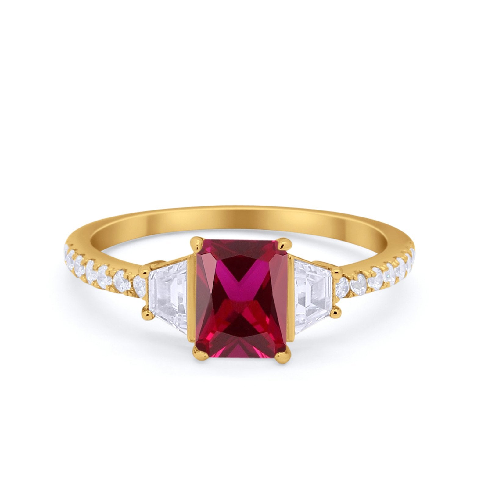 Three Stone Wedding Ring Emerald Cut Round Cubic Zirconia 925 Sterling Silver