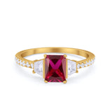 Three Stone Wedding Ring Emerald Cut Round Cubic Zirconia 925 Sterling Silver