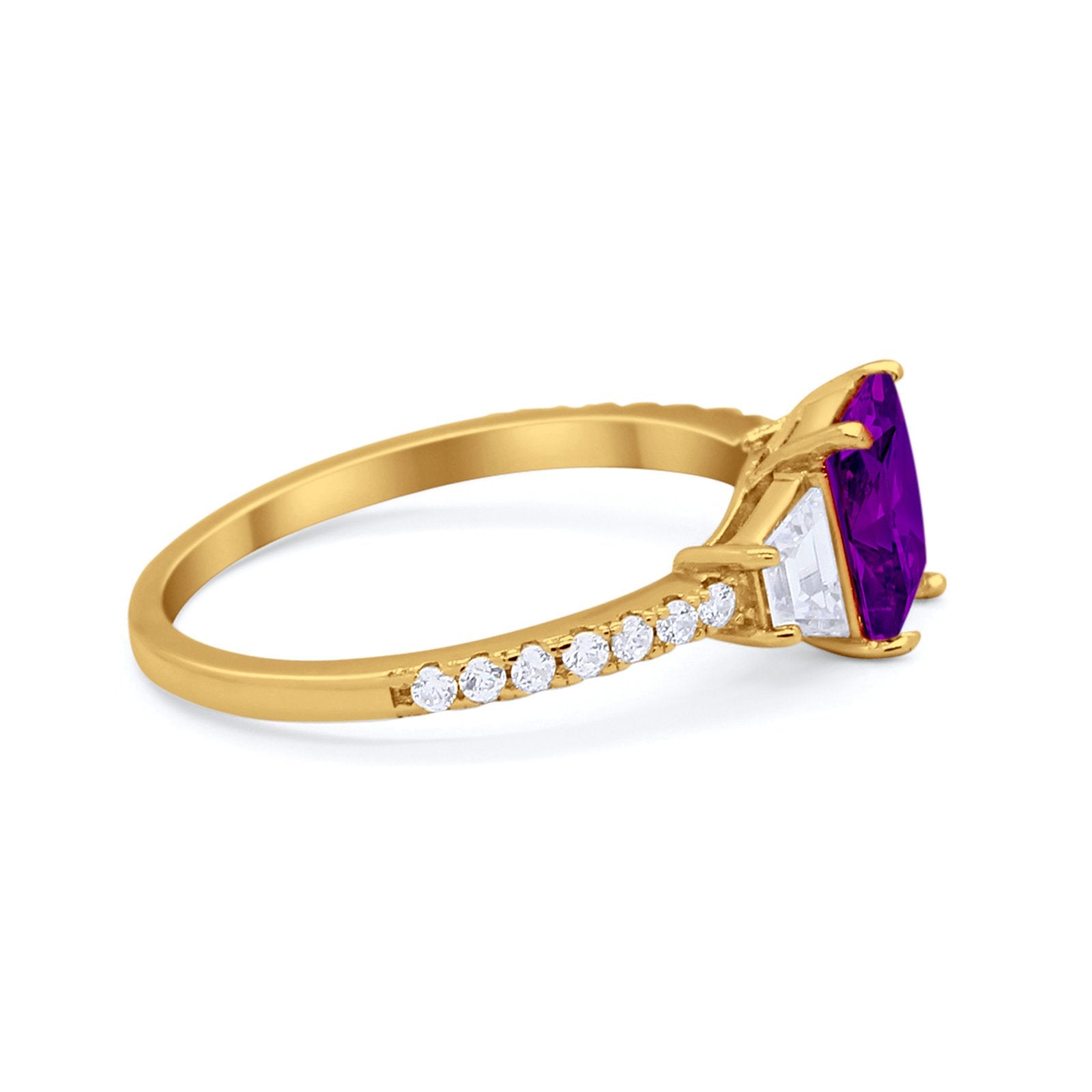 Three Stone Wedding Ring Emerald Cut Round Cubic Zirconia 925 Sterling Silver