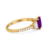 Three Stone Wedding Ring Emerald Cut Round Cubic Zirconia 925 Sterling Silver