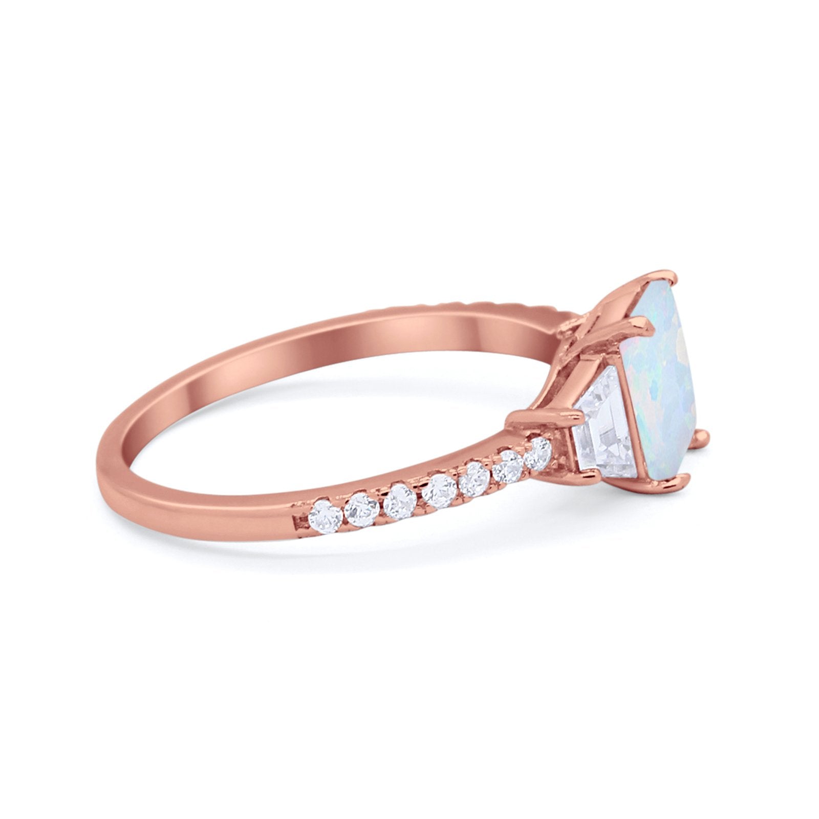 Three Stone Wedding Ring Emerald Cut Round Cubic Zirconia 925 Sterling Silver