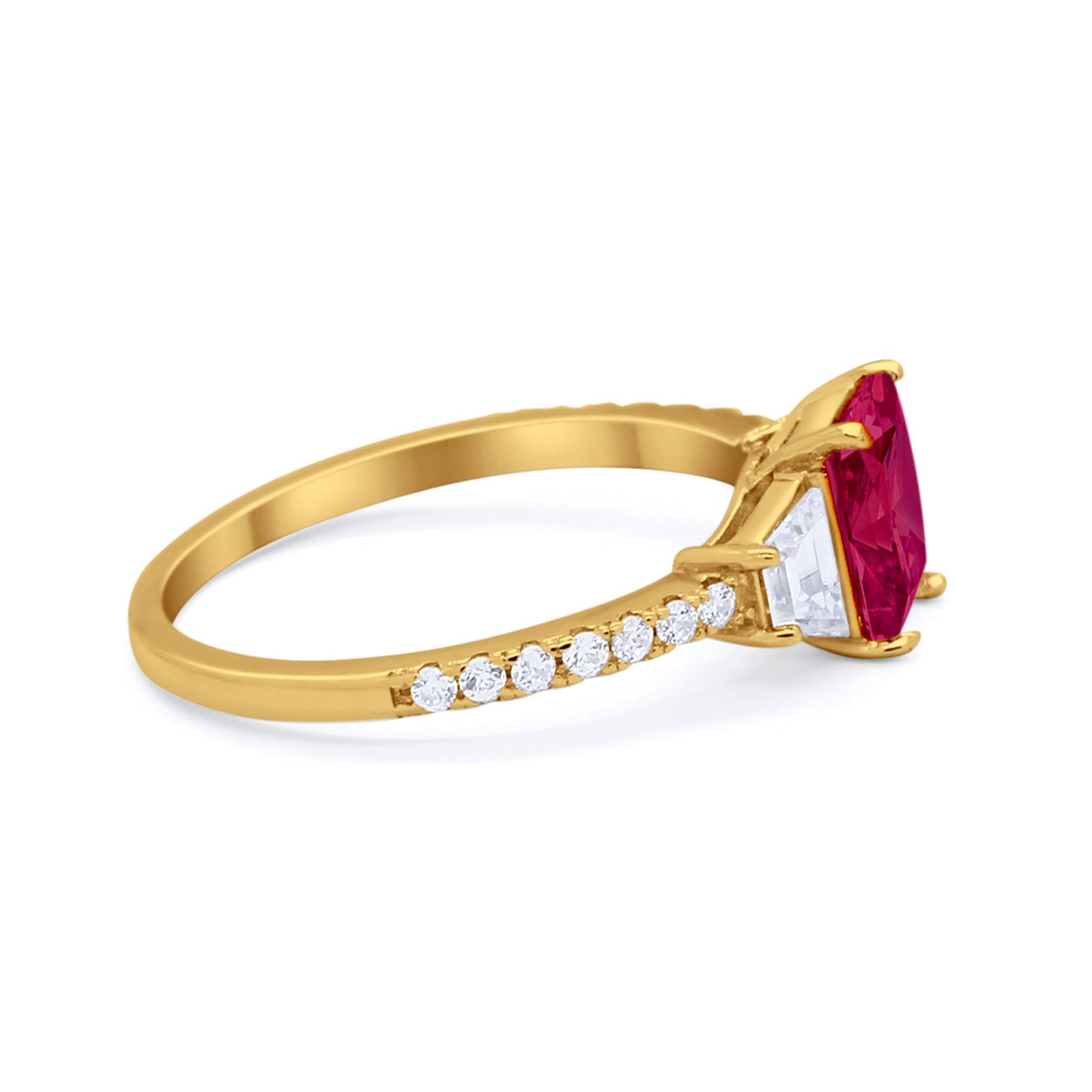 Three Stone Wedding Ring Emerald Cut Round Cubic Zirconia 925 Sterling Silver