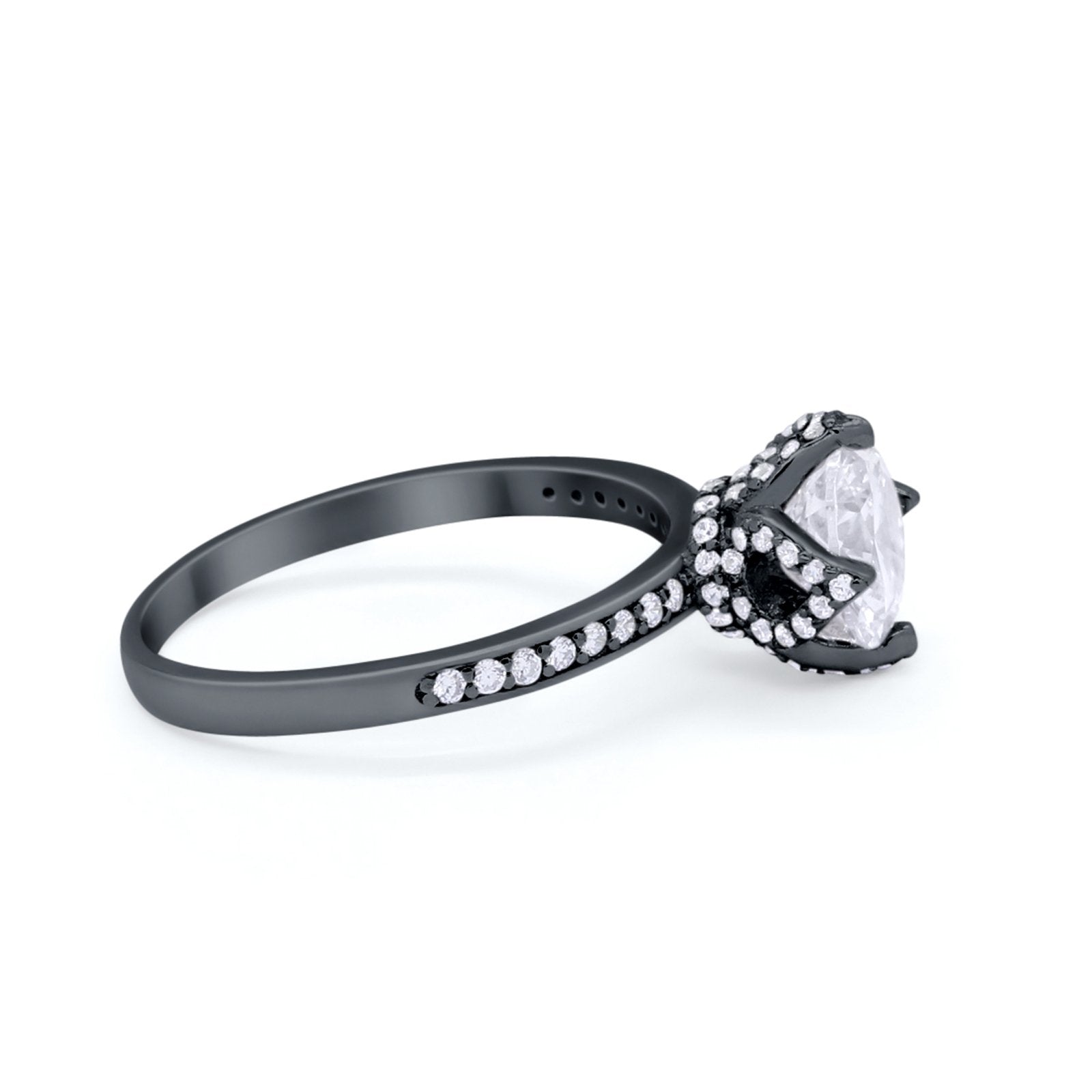 Art Deco Floral Wedding Bridal Ring Round Cubic Zirconia 925 Sterling Silver