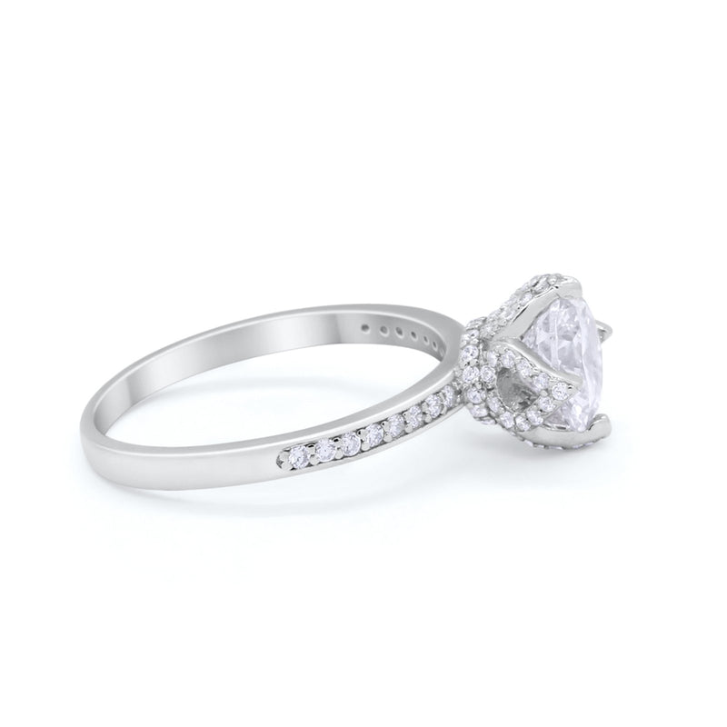 Art Deco Floral Wedding Bridal Ring Round Cubic Zirconia 925 Sterling Silver