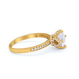 Art Deco Floral Wedding Bridal Ring Round Cubic Zirconia 925 Sterling Silver