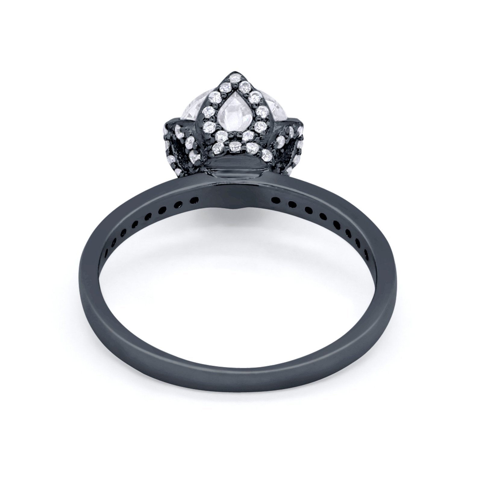 Art Deco Floral Wedding Bridal Ring Round Cubic Zirconia 925 Sterling Silver