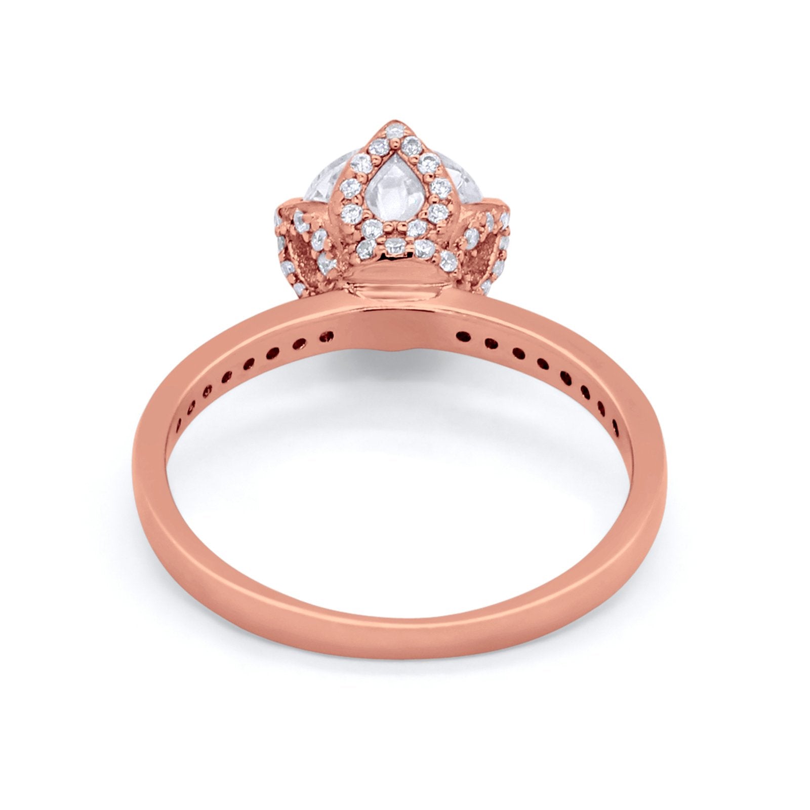 Art Deco Floral Wedding Bridal Ring Round Cubic Zirconia 925 Sterling Silver