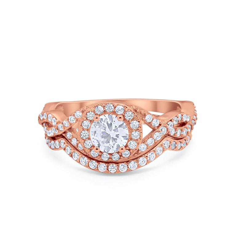 Two Piece Wedding Bridal Ring Simulated Cubic Zirconia 925 Sterling Silver