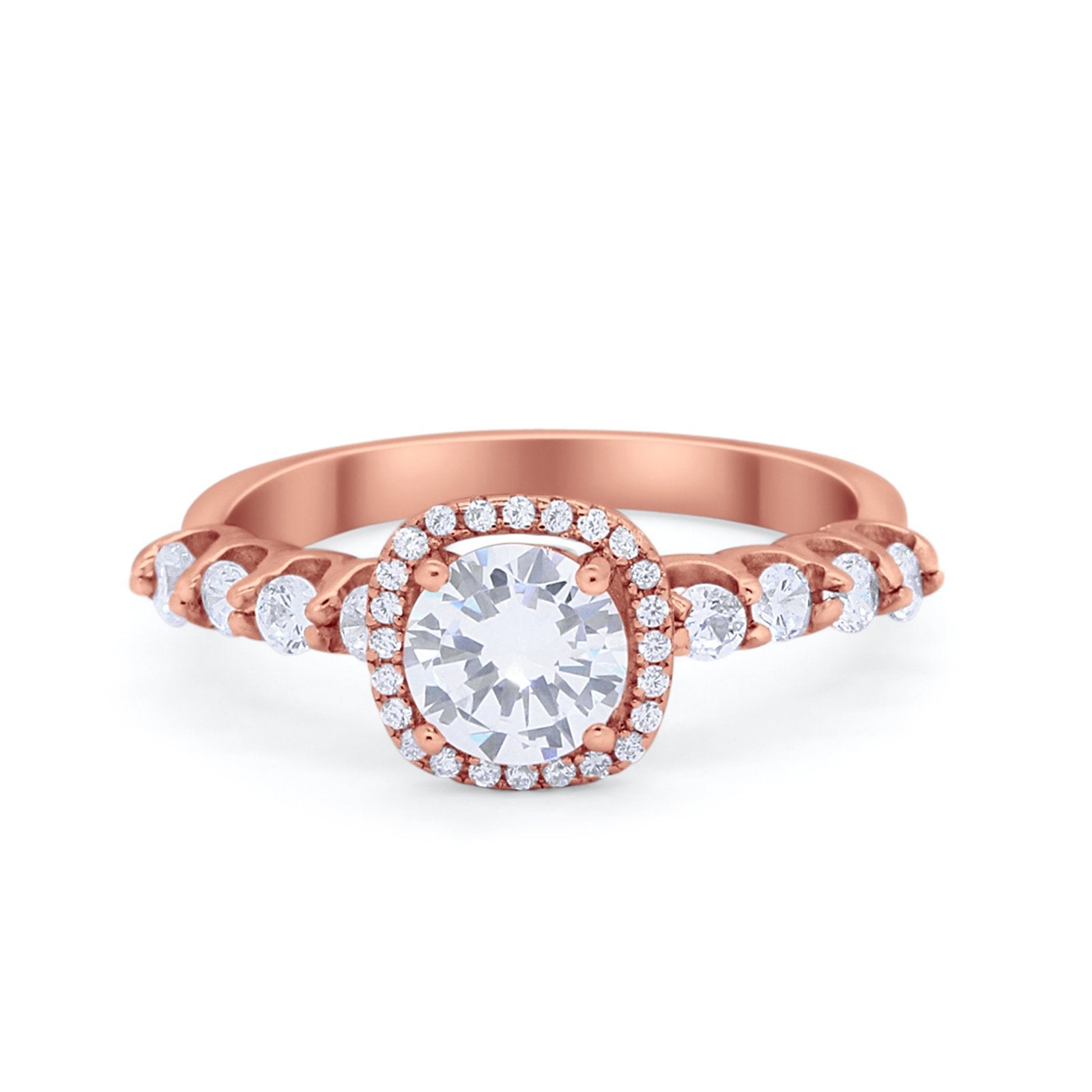 Art Deco Wedding Bridal Ring Round Cubic Zirconia Accent 925 Sterling Silver