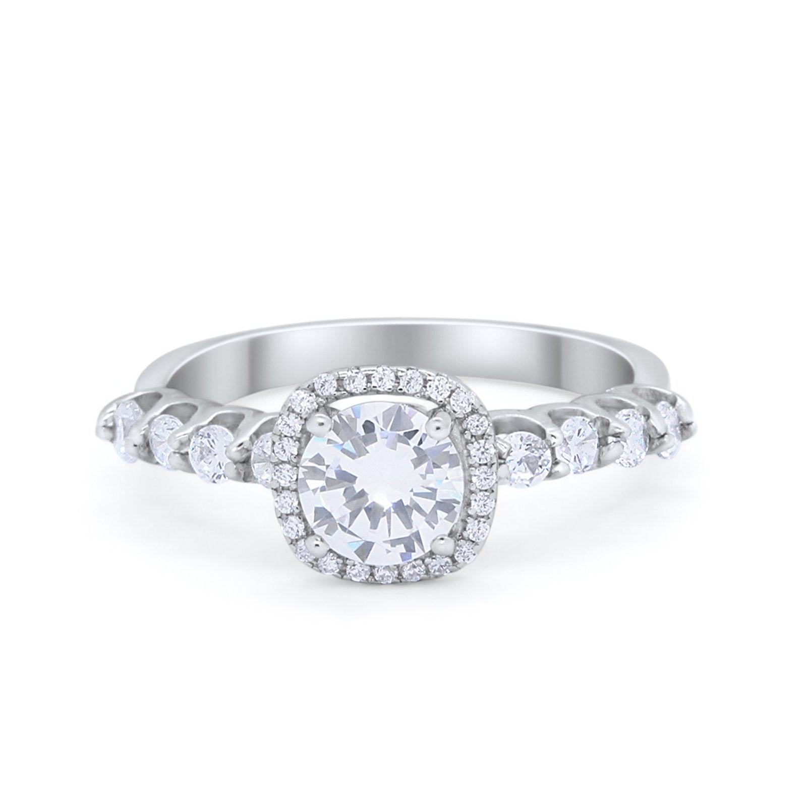 Art Deco Wedding Bridal Ring Round Cubic Zirconia Accent 925 Sterling Silver