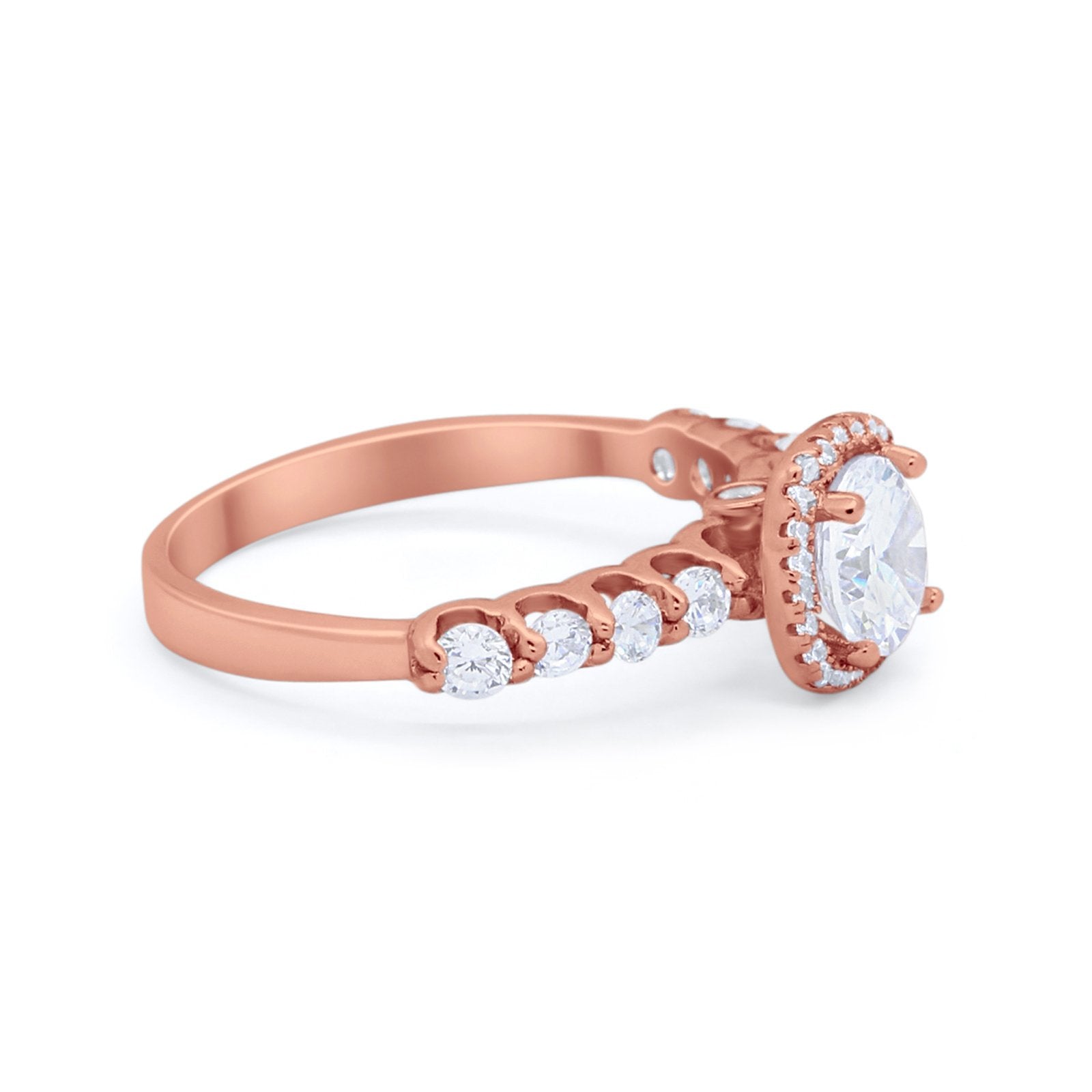 Art Deco Wedding Bridal Ring Round Cubic Zirconia Accent 925 Sterling Silver