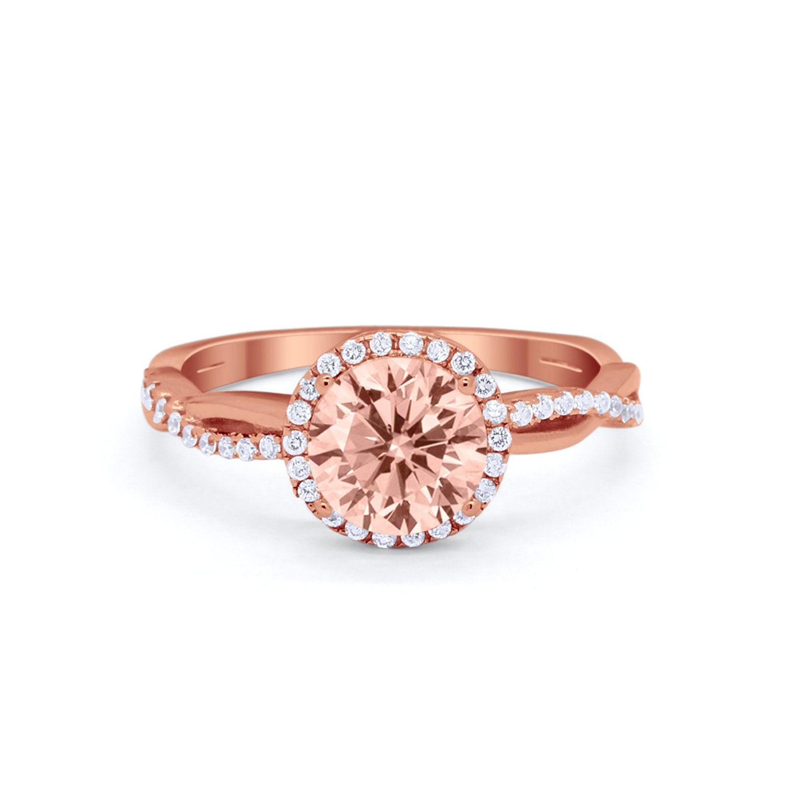 Halo Twisted Infinity Shank Wedding Bridal Ring Round Cubic Zirconia 925 Sterling Silver