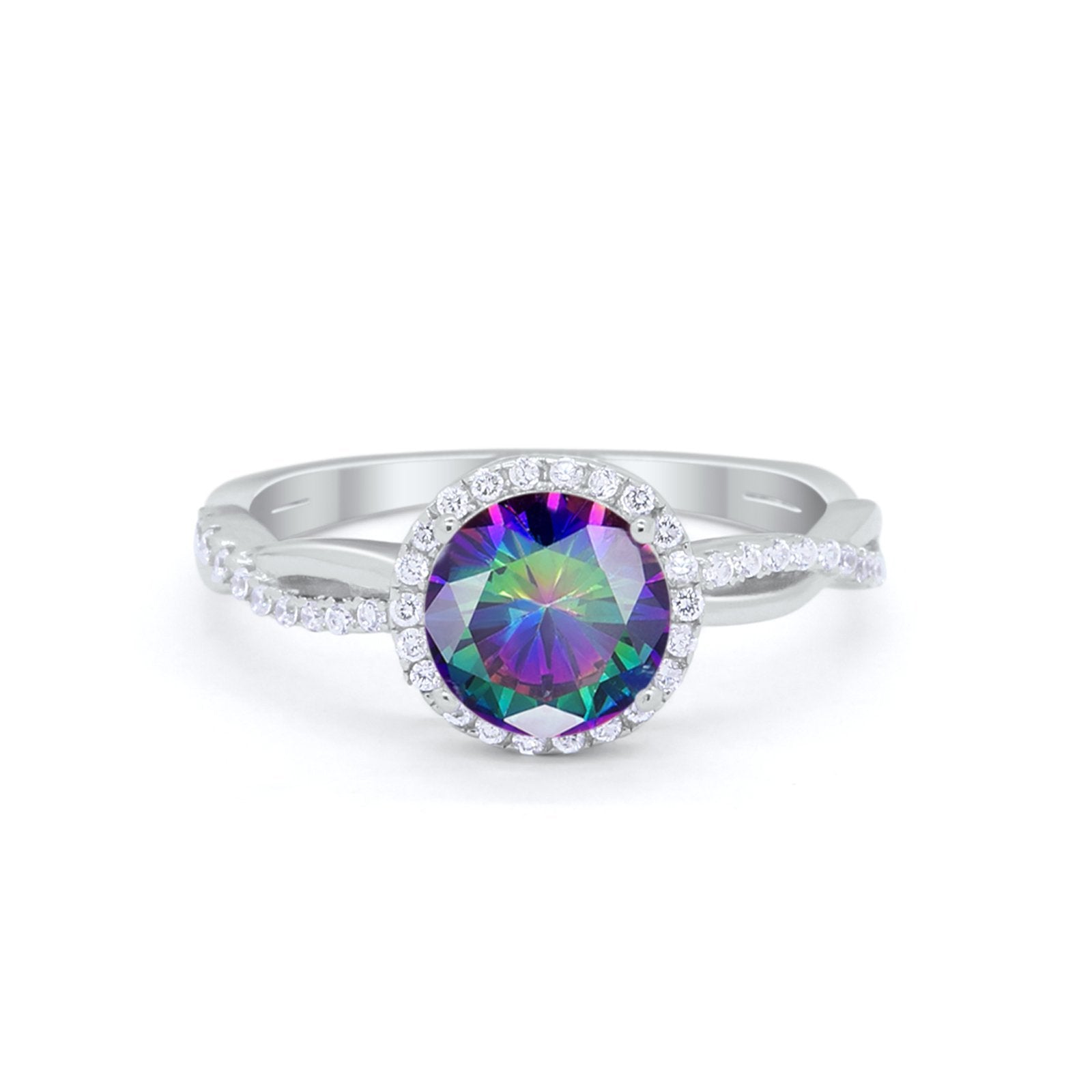 Halo Twisted Infinity Shank Wedding Bridal Ring Round Cubic Zirconia 925 Sterling Silver