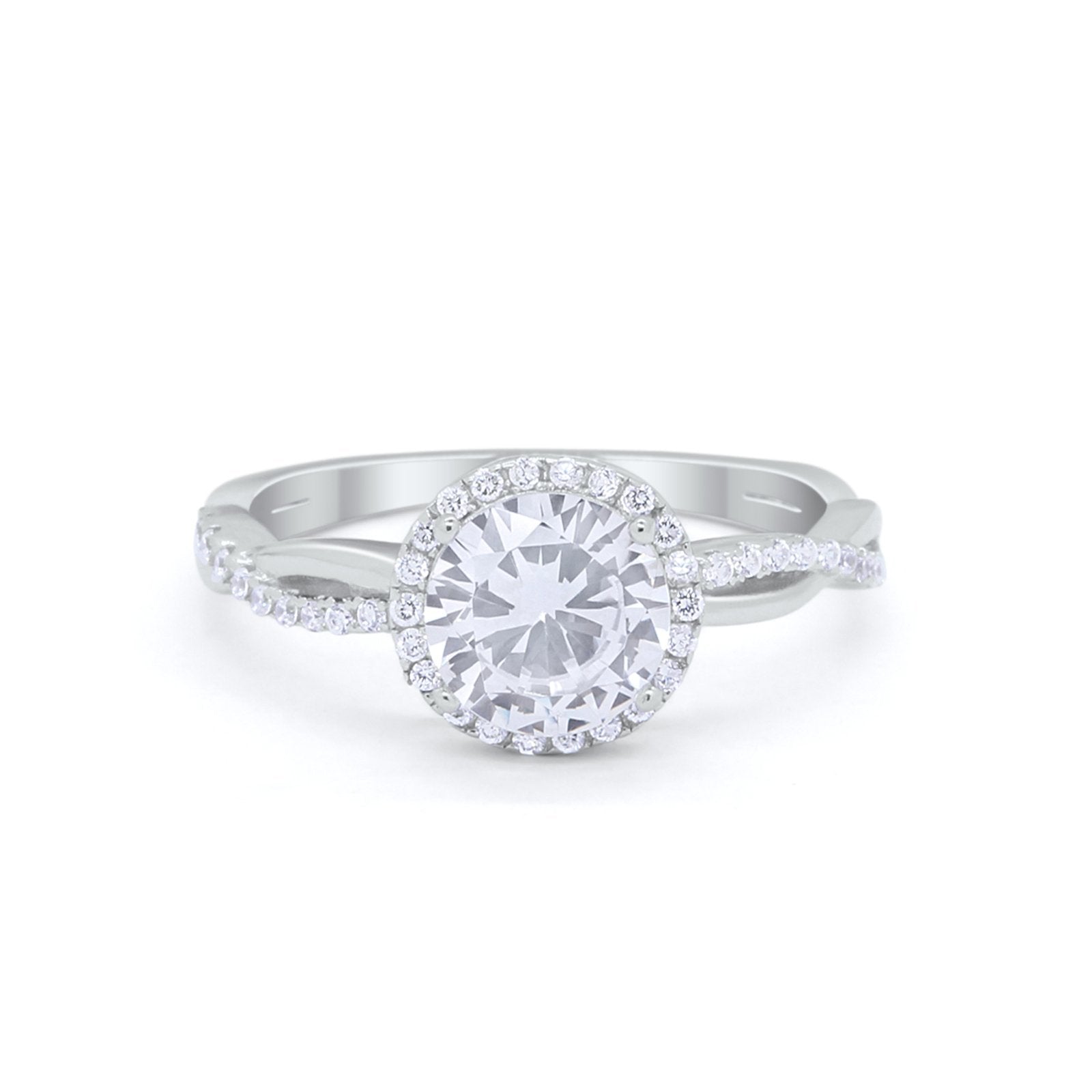 Halo Twisted Infinity Shank Wedding Bridal Ring Round Cubic Zirconia 925 Sterling Silver