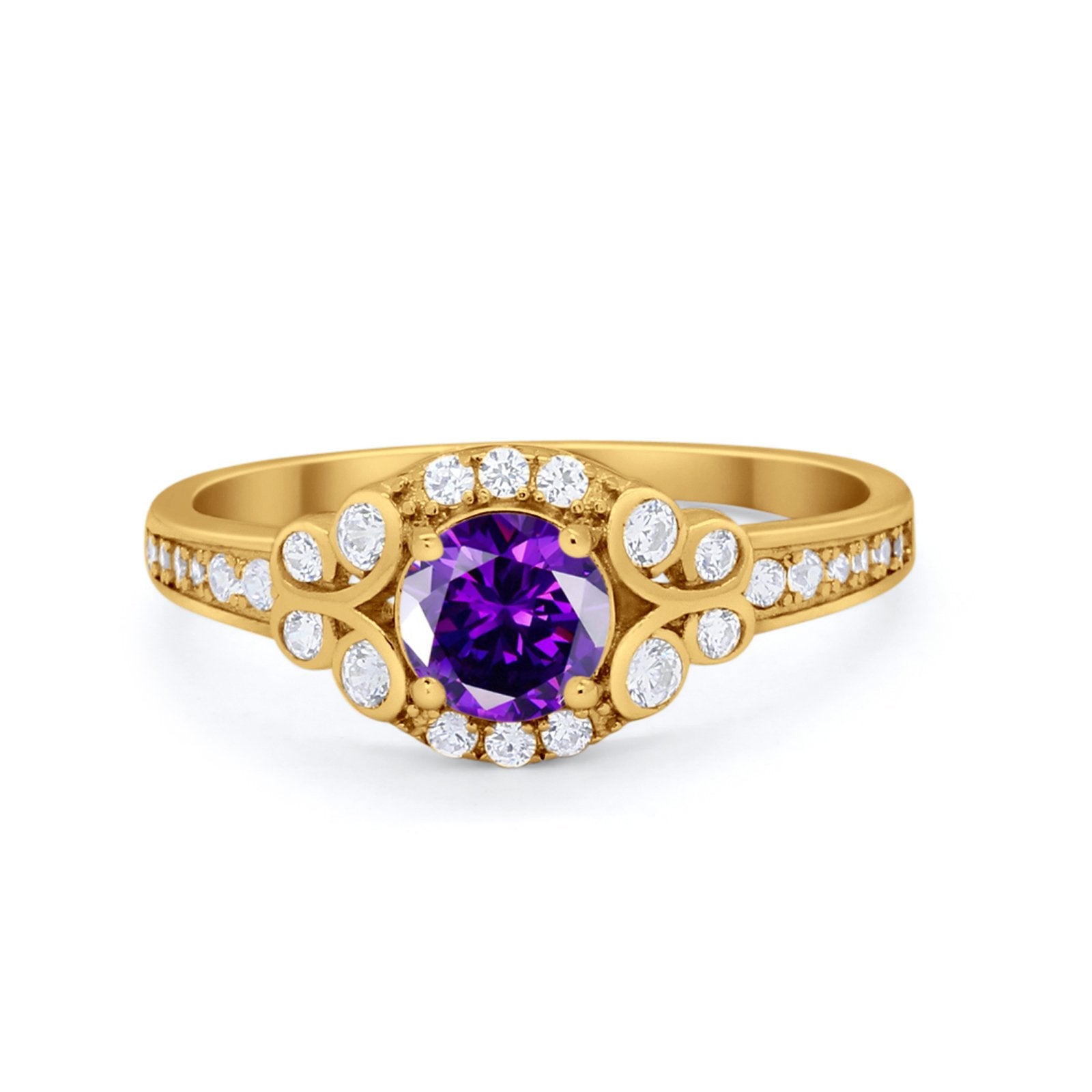 Vintage Style Art Deco Wedding Bridal Ring Round Cubic Zirconia 925 Sterling Silver