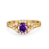 Vintage Style Art Deco Wedding Bridal Ring Round Cubic Zirconia 925 Sterling Silver