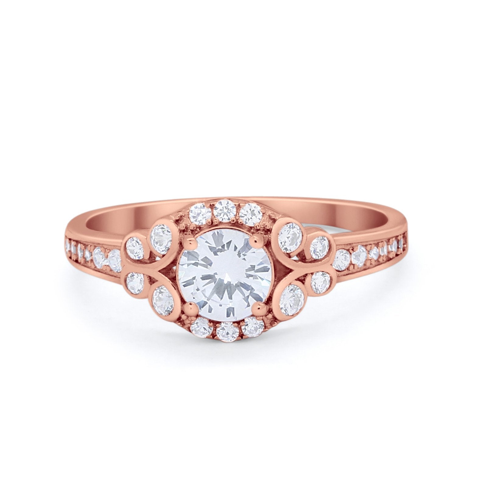 Vintage Style Art Deco Wedding Bridal Ring Round Cubic Zirconia 925 Sterling Silver