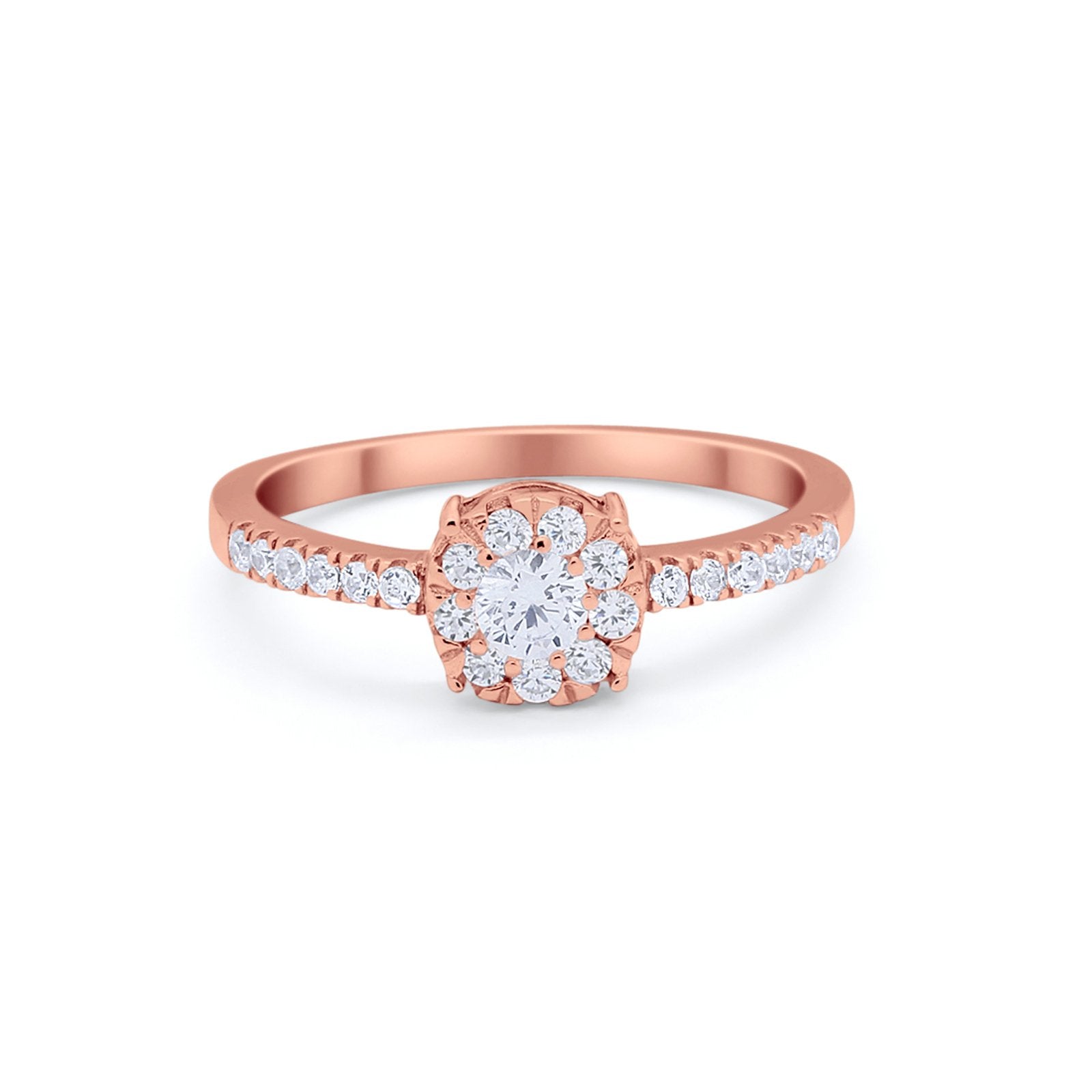 Cluster Flower Design Fashion Ring Round Cubic Zirconia 925 Sterling Silver