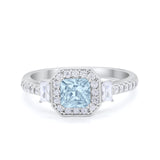 Art Deco Princess Cut Baguette Bridal Wedding Ring Round Cubic Zirconia 925 Sterling Silver