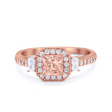 Art Deco Princess Cut Baguette Bridal Wedding Ring Round Cubic Zirconia 925 Sterling Silver