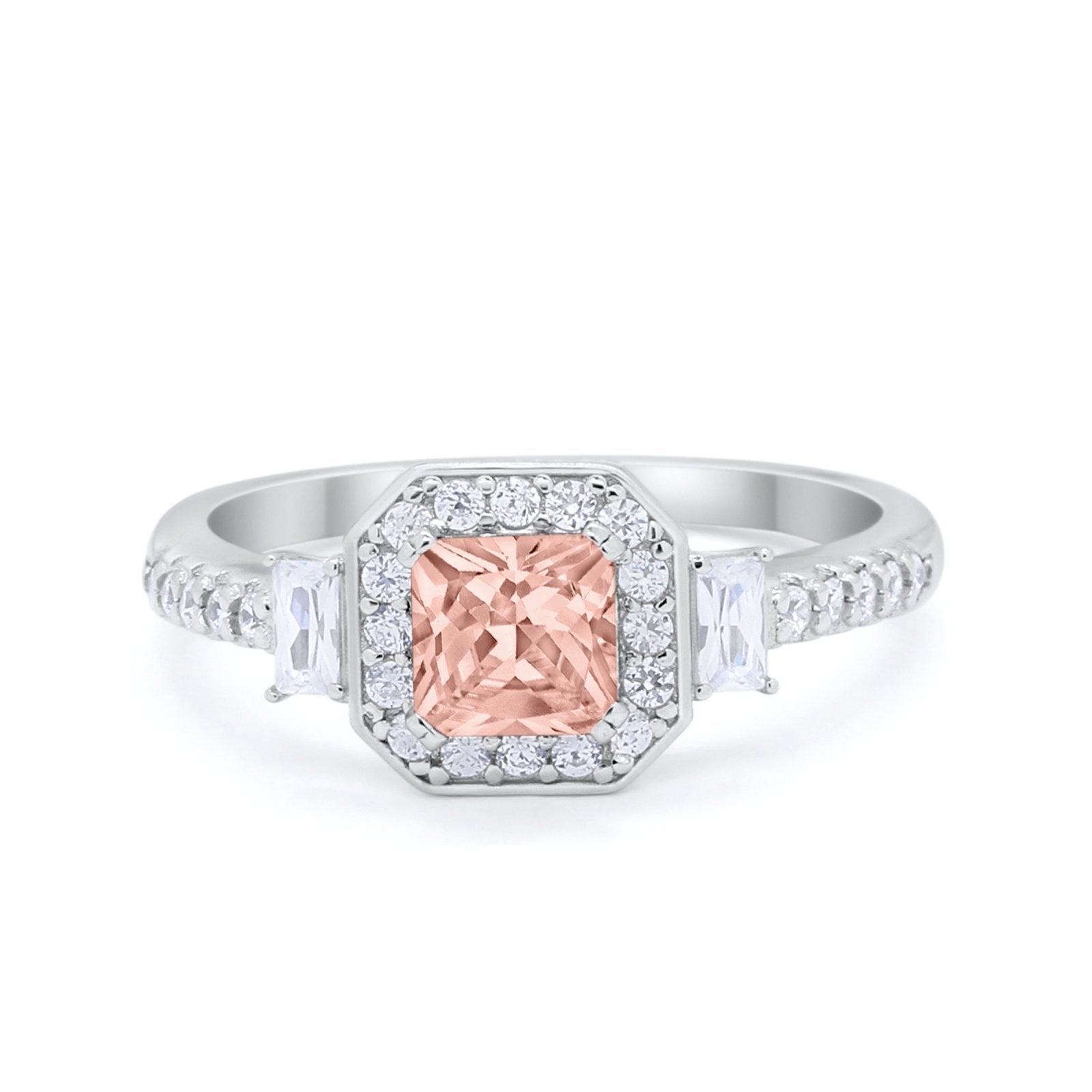 Art Deco Princess Cut Baguette Bridal Wedding Ring Round Cubic Zirconia 925 Sterling Silver