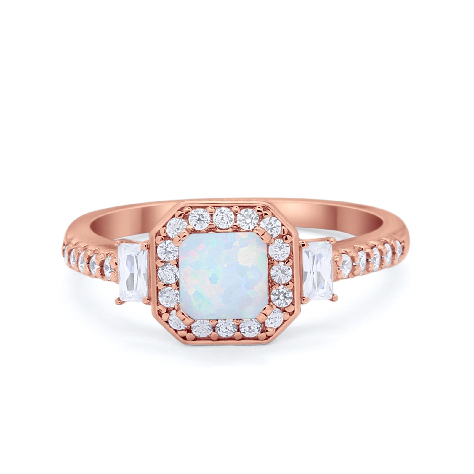 Art Deco Princess Cut Baguette Bridal Wedding Ring Round Cubic Zirconia 925 Sterling Silver