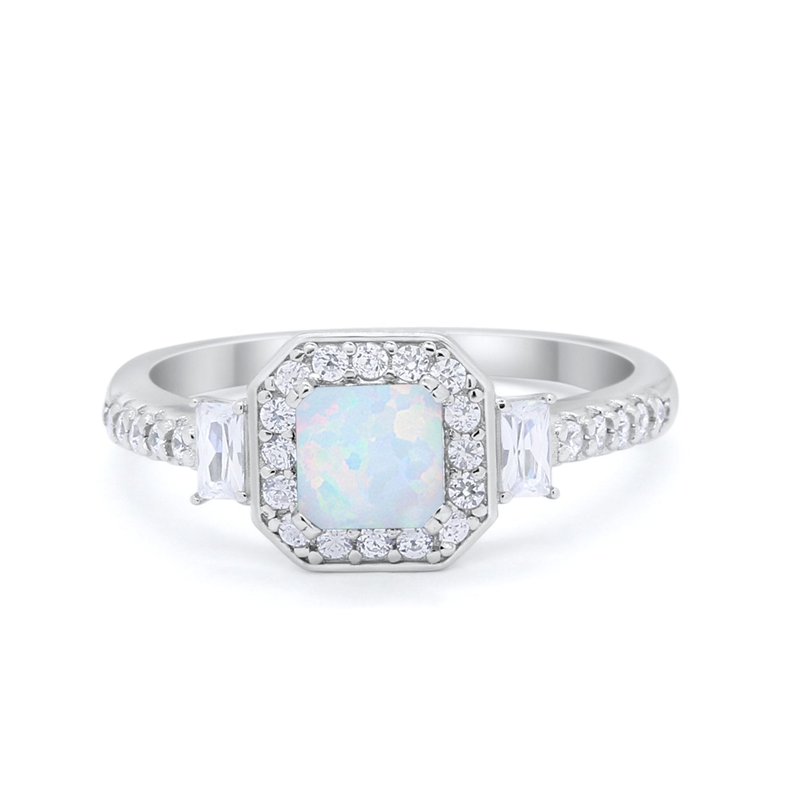 Art Deco Princess Cut Baguette Bridal Wedding Ring Round Cubic Zirconia 925 Sterling Silver