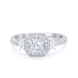 Art Deco Princess Cut Baguette Bridal Wedding Ring Round Cubic Zirconia 925 Sterling Silver