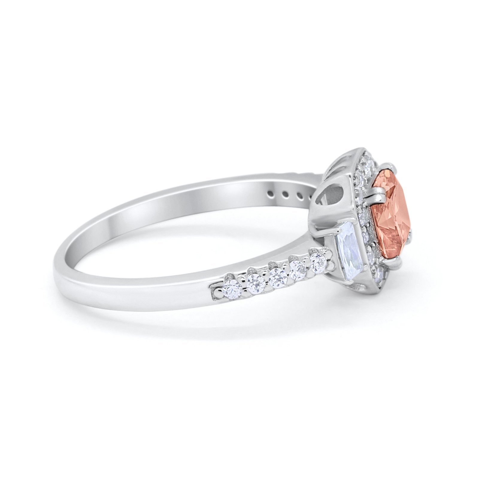 Art Deco Princess Cut Baguette Bridal Wedding Ring Round Cubic Zirconia 925 Sterling Silver