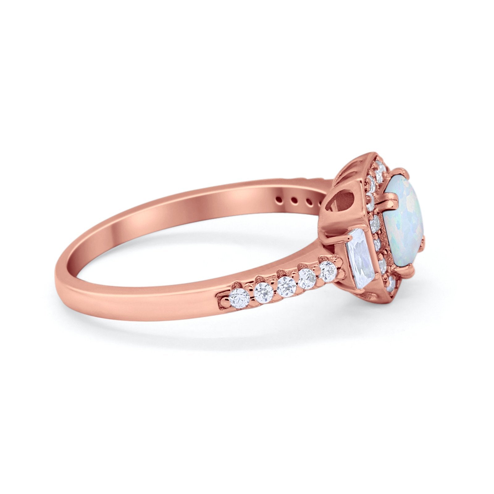 Art Deco Princess Cut Baguette Bridal Wedding Ring Round Cubic Zirconia 925 Sterling Silver