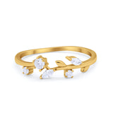 Fashion Leaf Ring Round Cubic Zirconia 925 Sterling Silver