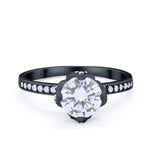 Art Deco Floral Wedding Bridal Ring Round Cubic Zirconia 925 Sterling Silver