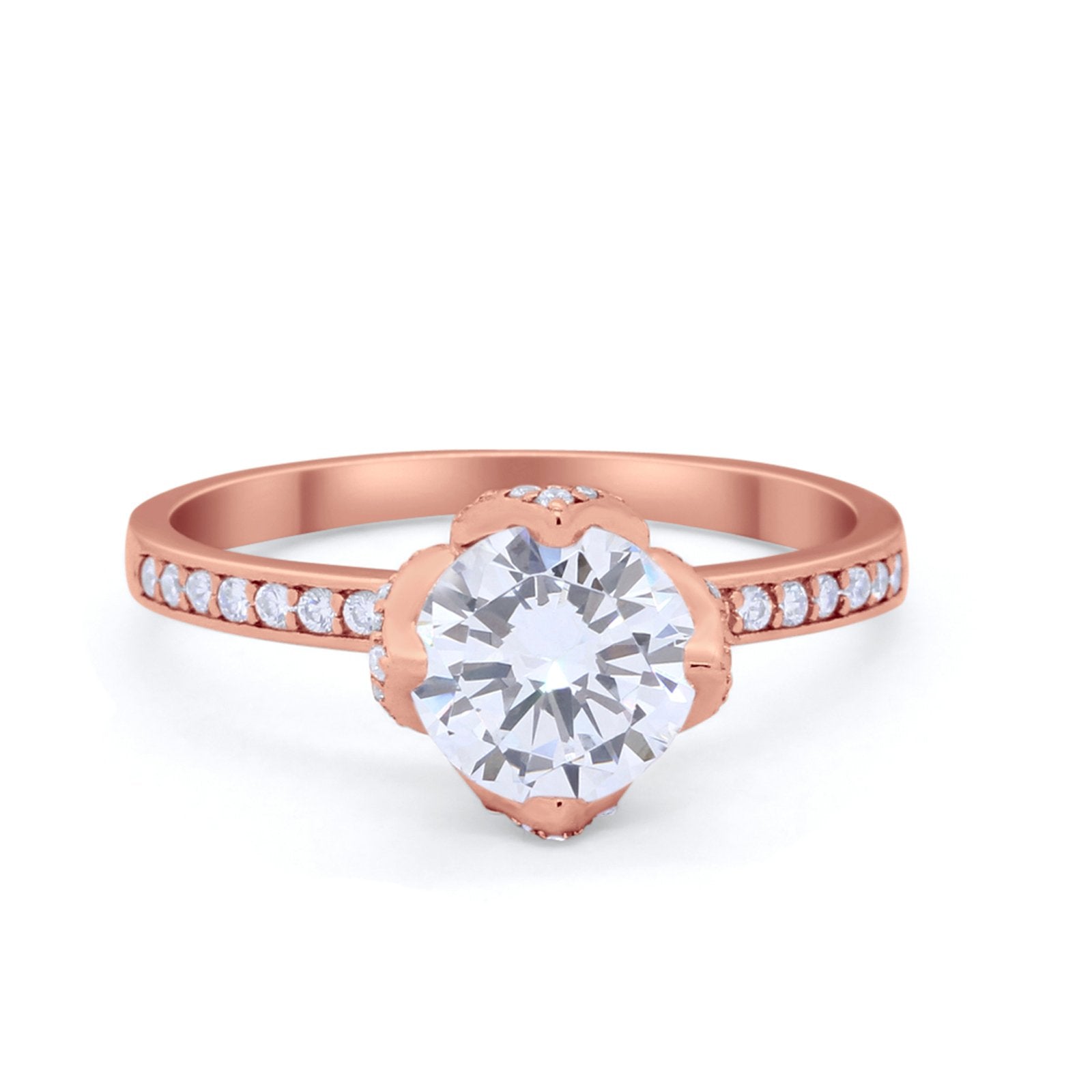 Art Deco Floral Wedding Bridal Ring Round Cubic Zirconia 925 Sterling Silver