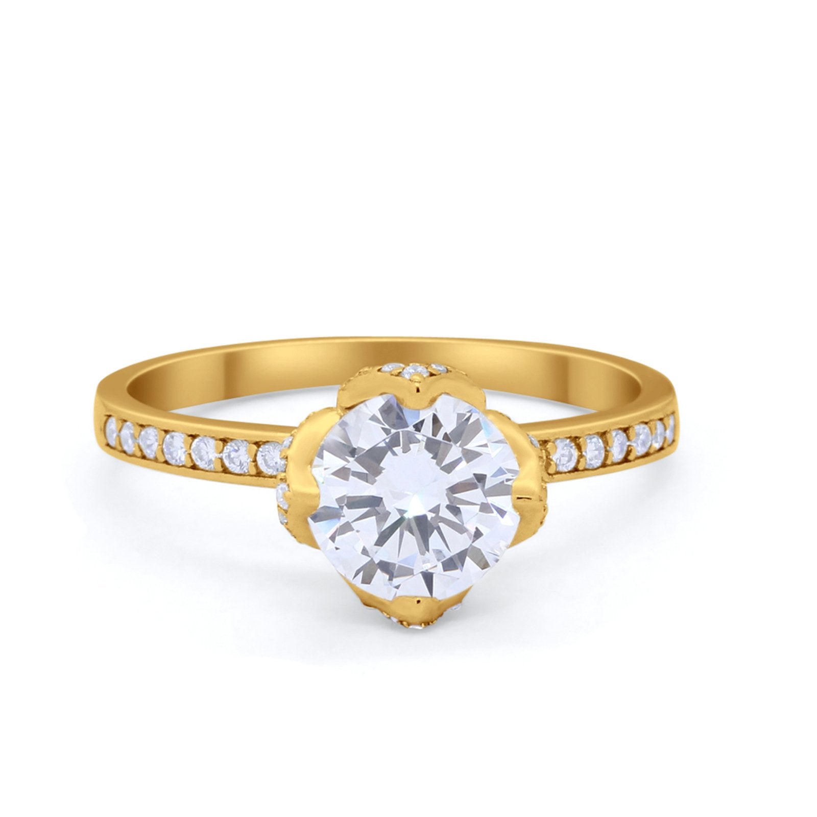 Art Deco Floral Wedding Bridal Ring Round Cubic Zirconia 925 Sterling Silver