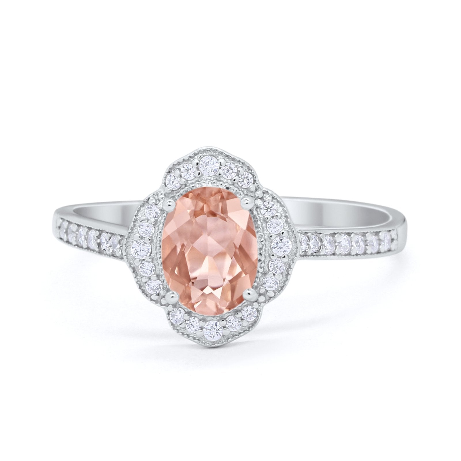 Art Deco Oval Wedding Engagement Ring Round Cubic Zirconia 925 Sterling Silver