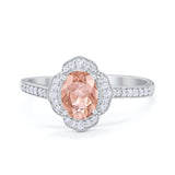 Art Deco Oval Wedding Engagement Ring Round Cubic Zirconia 925 Sterling Silver