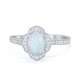 Art Deco Oval Wedding Engagement Ring Round Cubic Zirconia 925 Sterling Silver