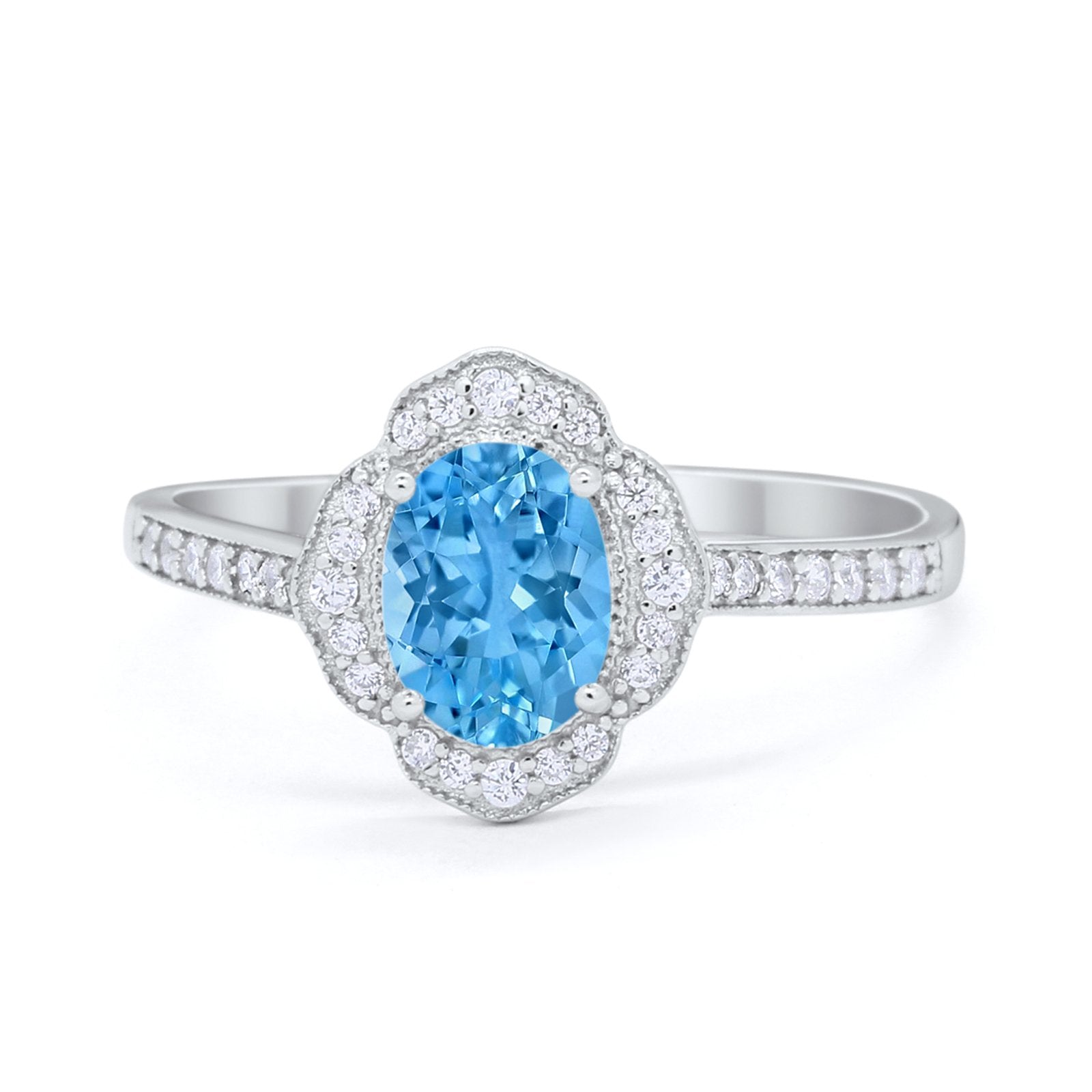 Art Deco Oval Wedding Engagement Ring Round Cubic Zirconia 925 Sterling Silver