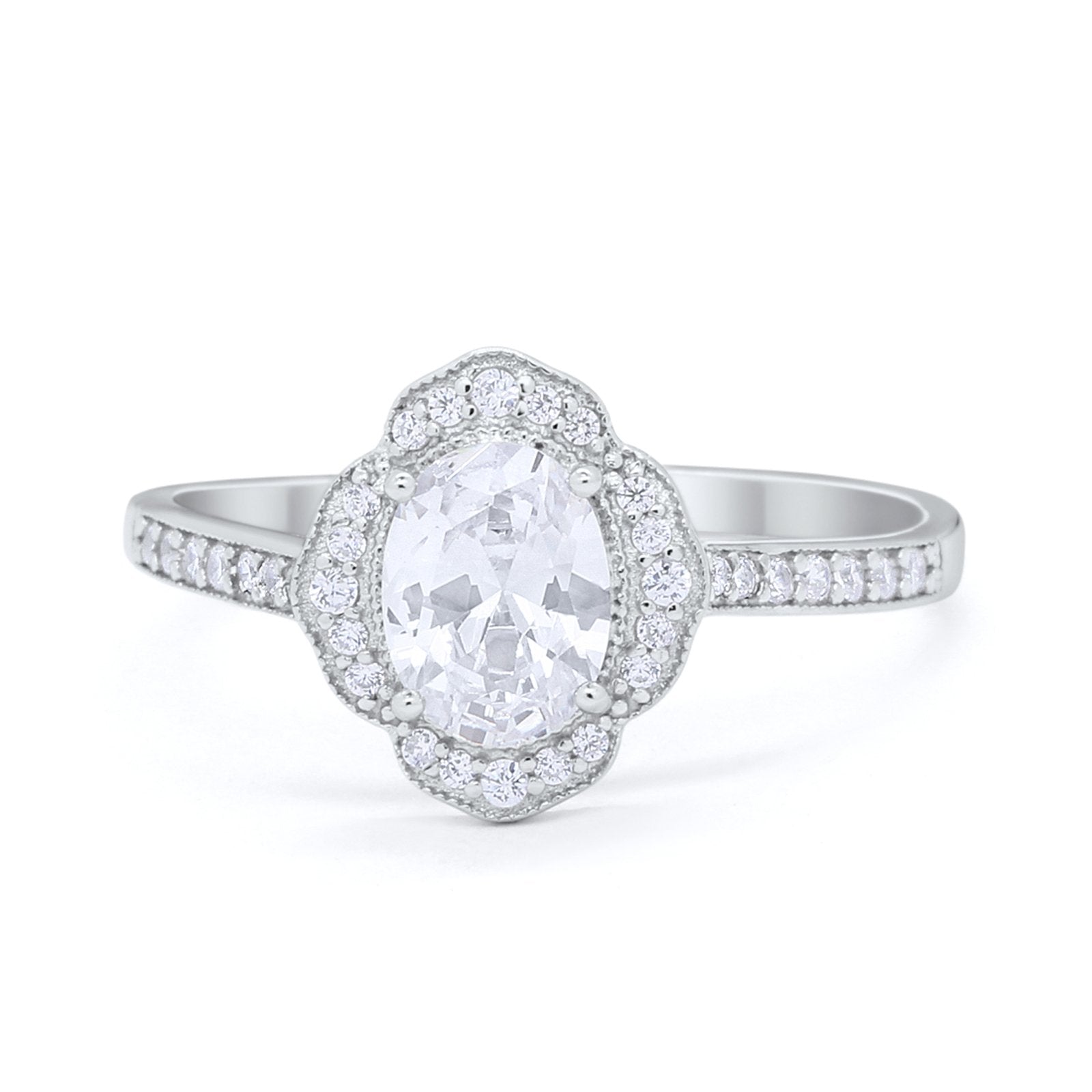 Art Deco Oval Wedding Engagement Ring Round Cubic Zirconia 925 Sterling Silver