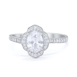 Art Deco Oval Wedding Engagement Ring Round Cubic Zirconia 925 Sterling Silver