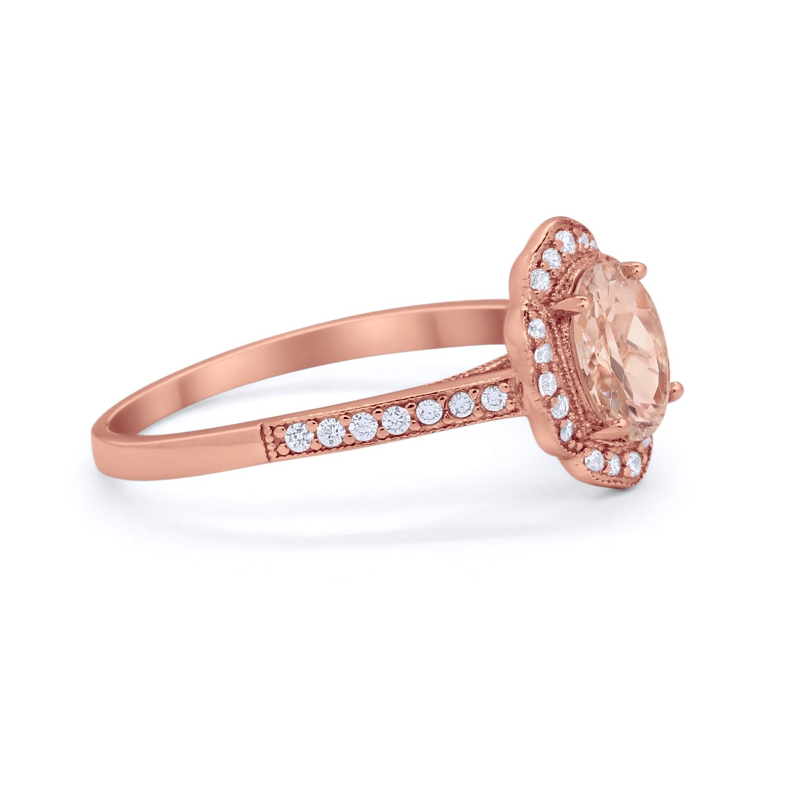 Art Deco Oval Wedding Engagement Ring Round Cubic Zirconia 925 Sterling Silver