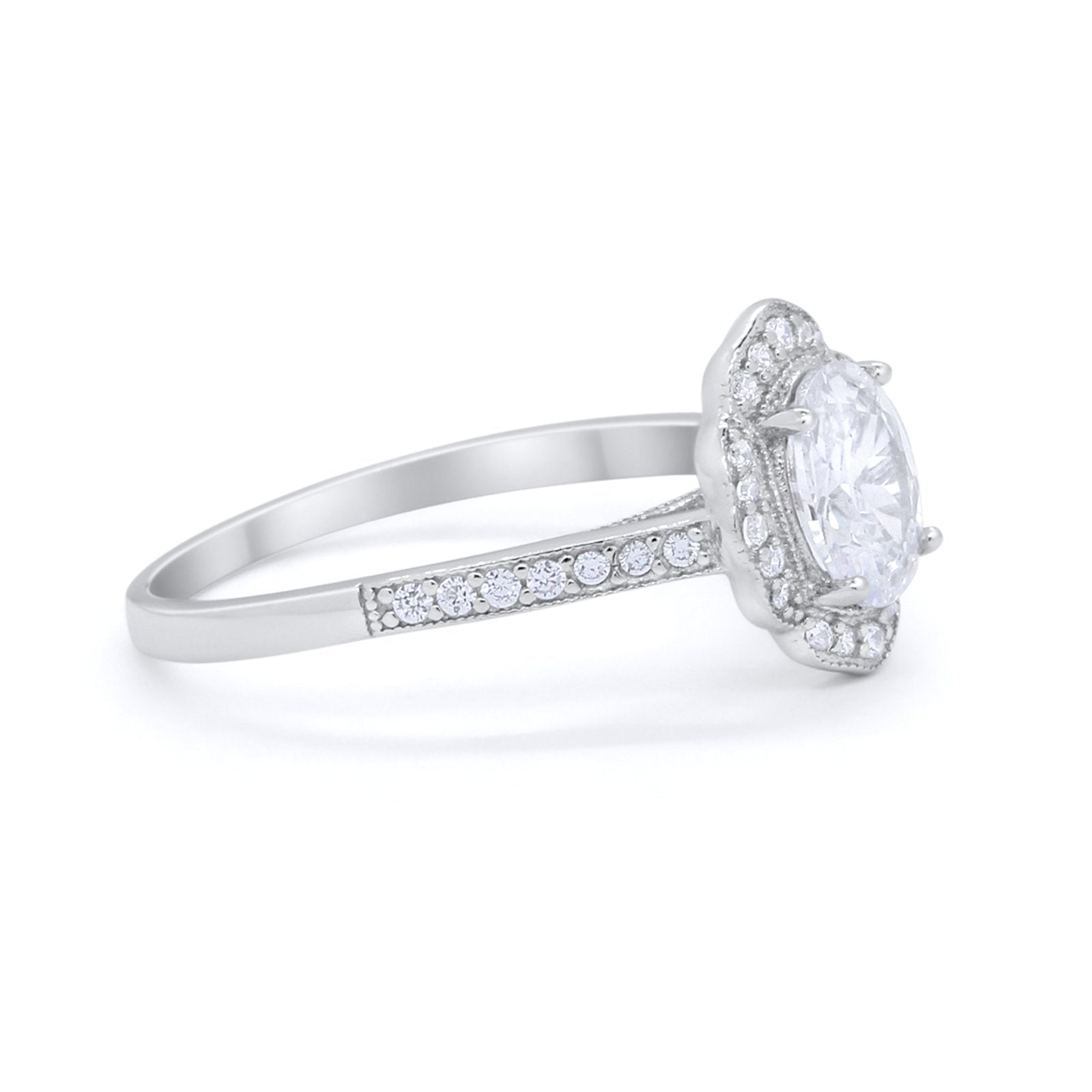 Art Deco Oval Wedding Engagement Ring Round Cubic Zirconia 925 Sterling Silver