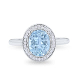 Oval Art Deco Halo Wedding Bridal Ring Round Cubic Zirconia 925 Sterling Silver